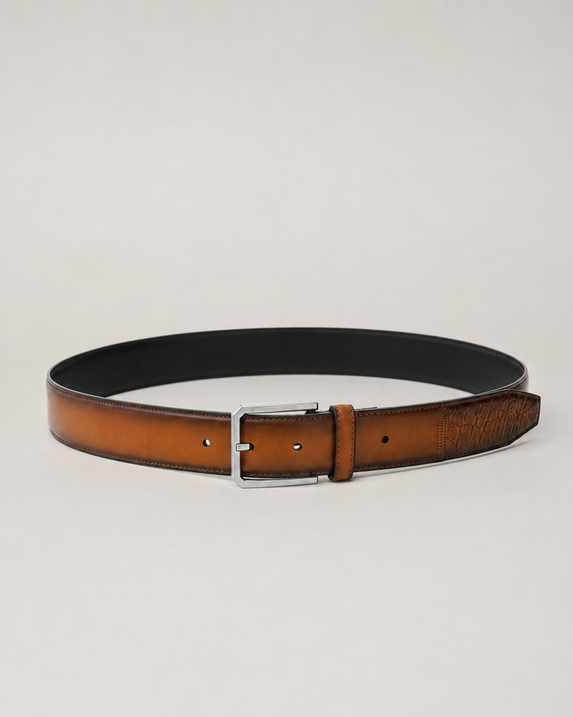 Cowhide & Crocodile Leather Patchwork Belt