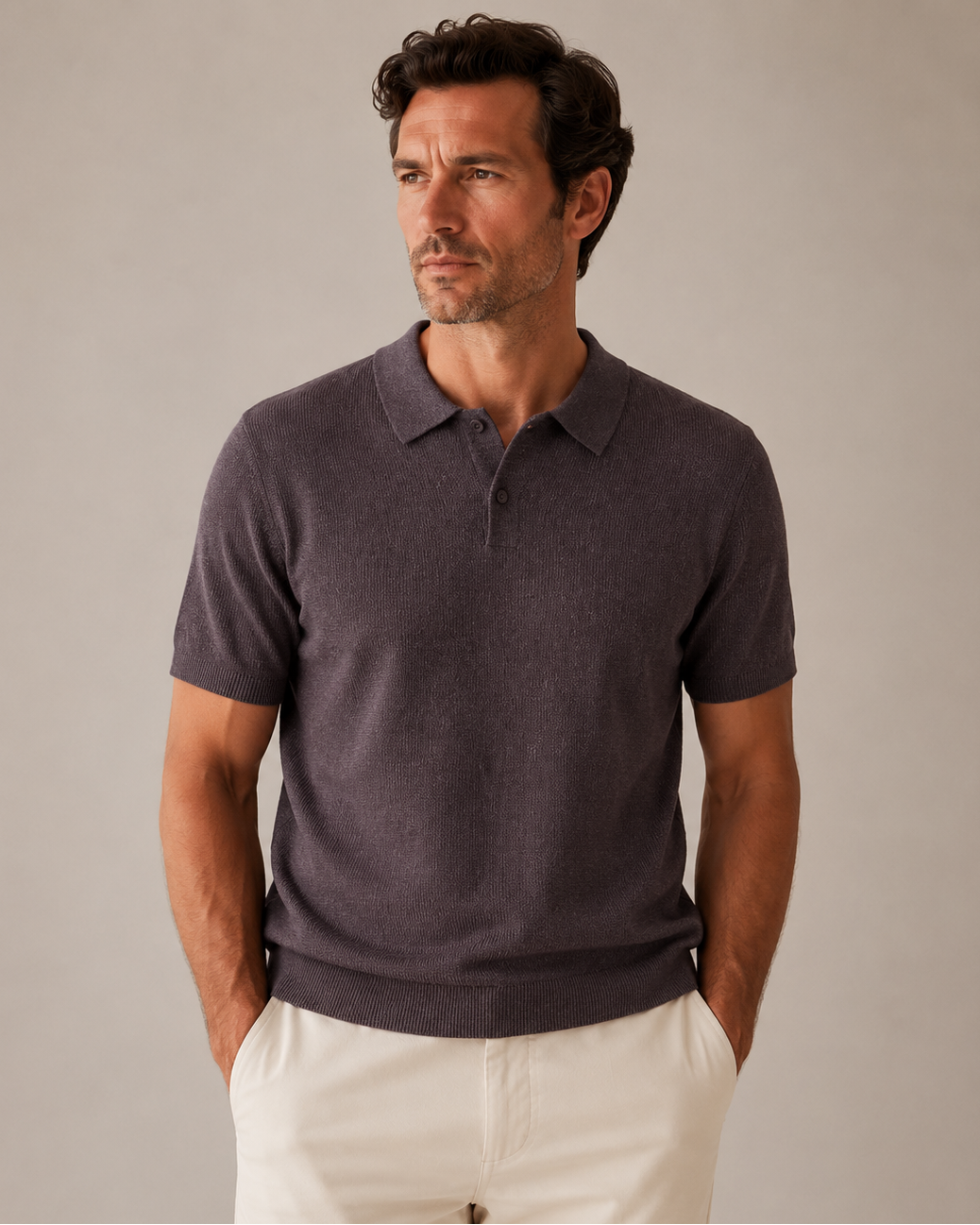 Classic Textured Linen Knit Polo