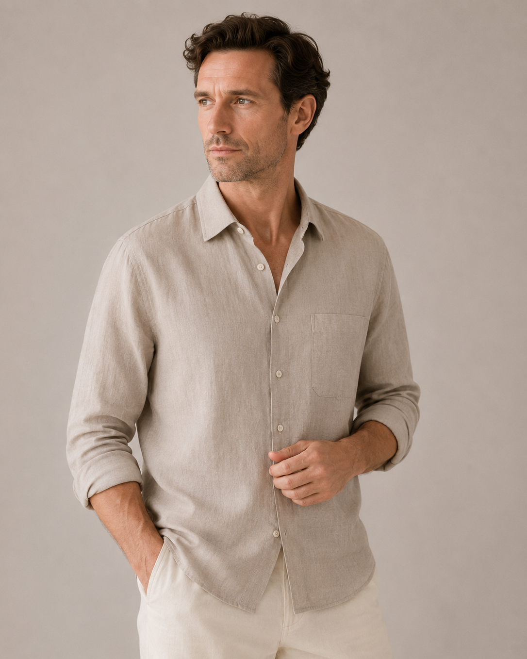 Linen Shiny Shell Button Shirt