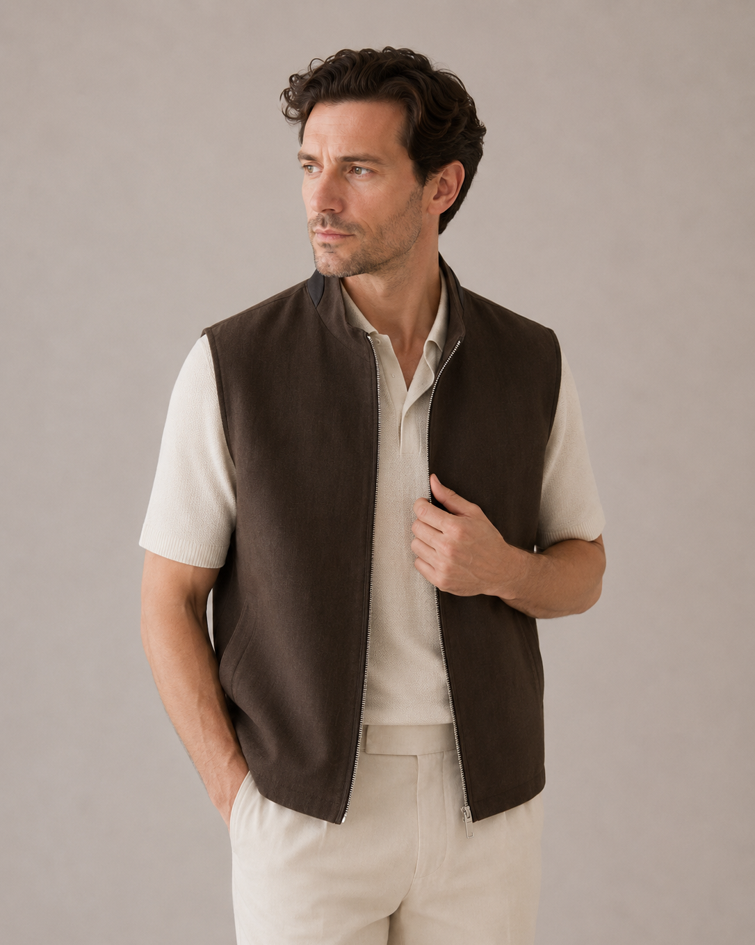 Linen Leather Vest