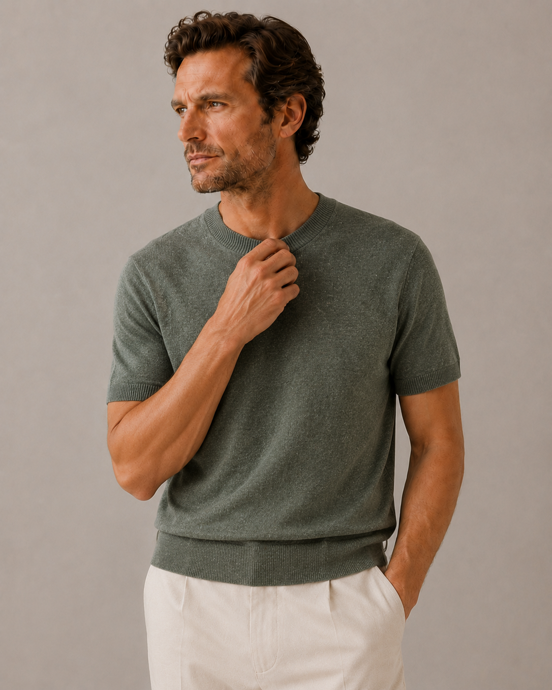 Linen Blend Knit T-Shirt
