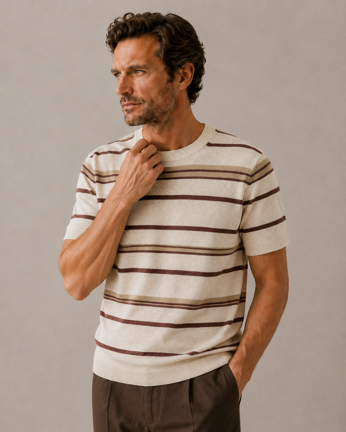 Striped Linen Knit T-Shirt
