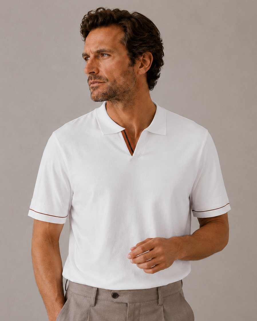 Textured V-Neck Knit Polo