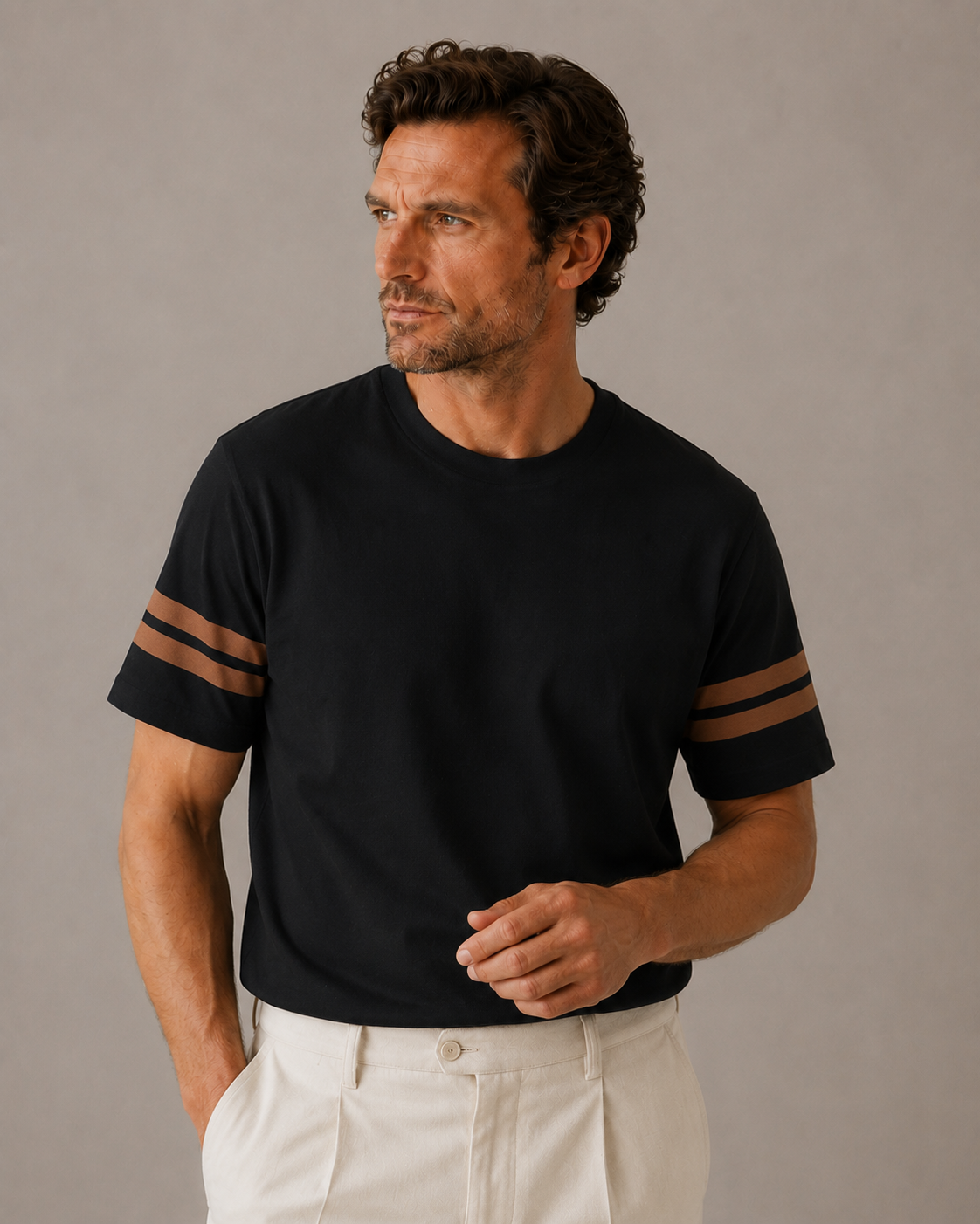 Striped Silk Cotton Knit T-Shirt