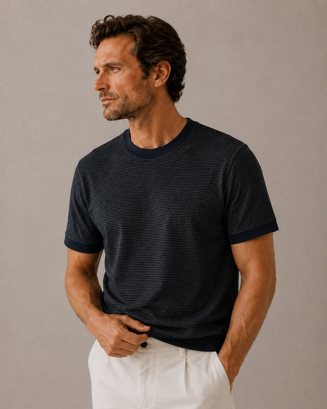 Houndstooth Jacquard Cotton Knit T-Shirt