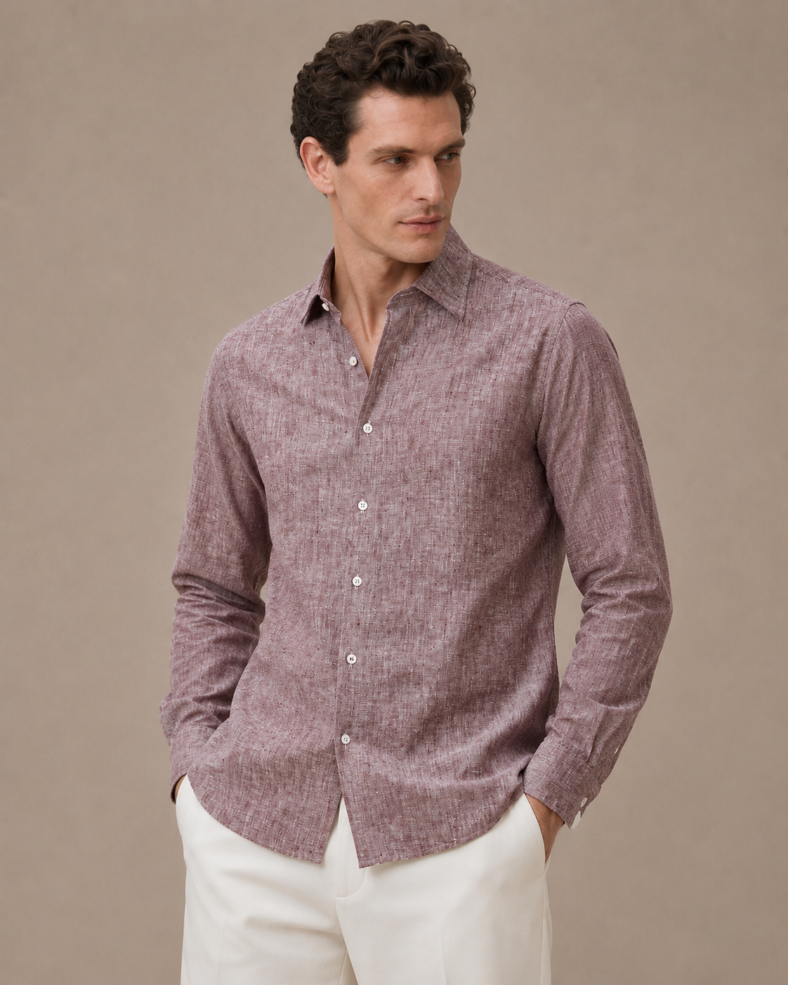 Italian Collar Draped Linen Shirt