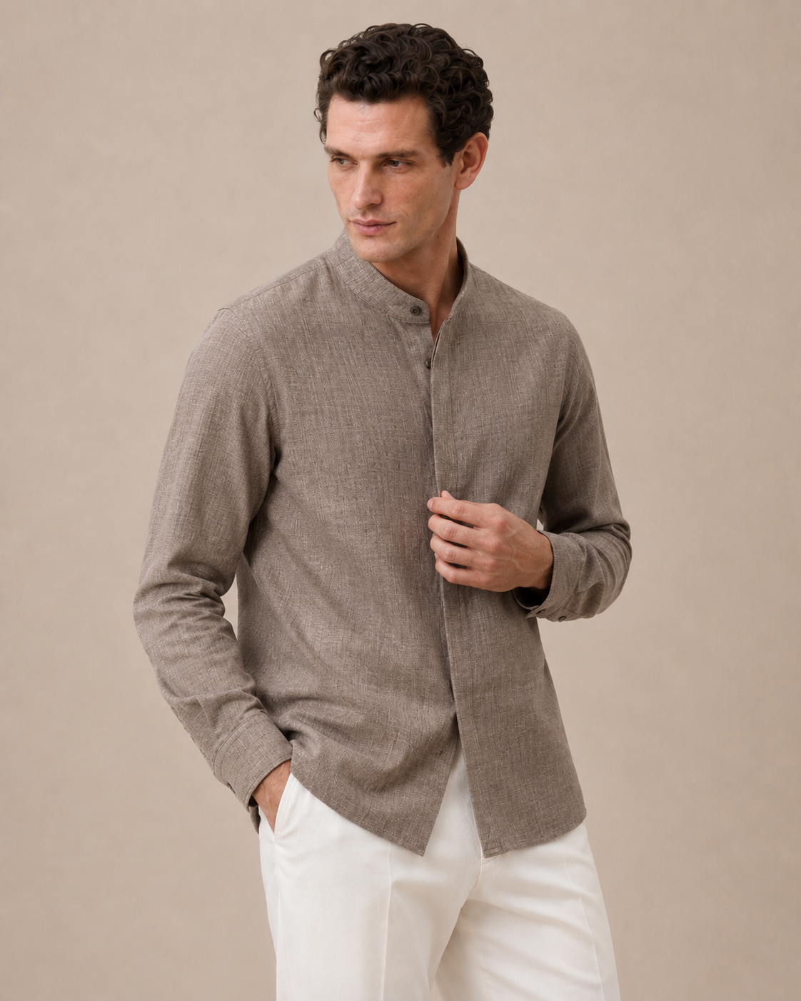 Mandarin Collar Linen Shirt