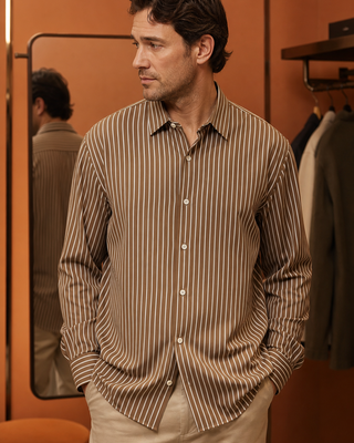 Loose-Fit Vertical-Stripe Pure Cotton Shirt