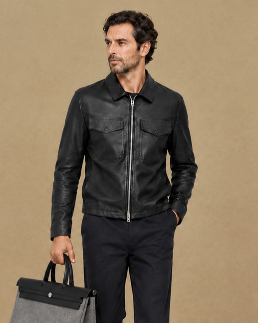 Two-way Zipper Sheepskin Leather Modern Leather Jacket
