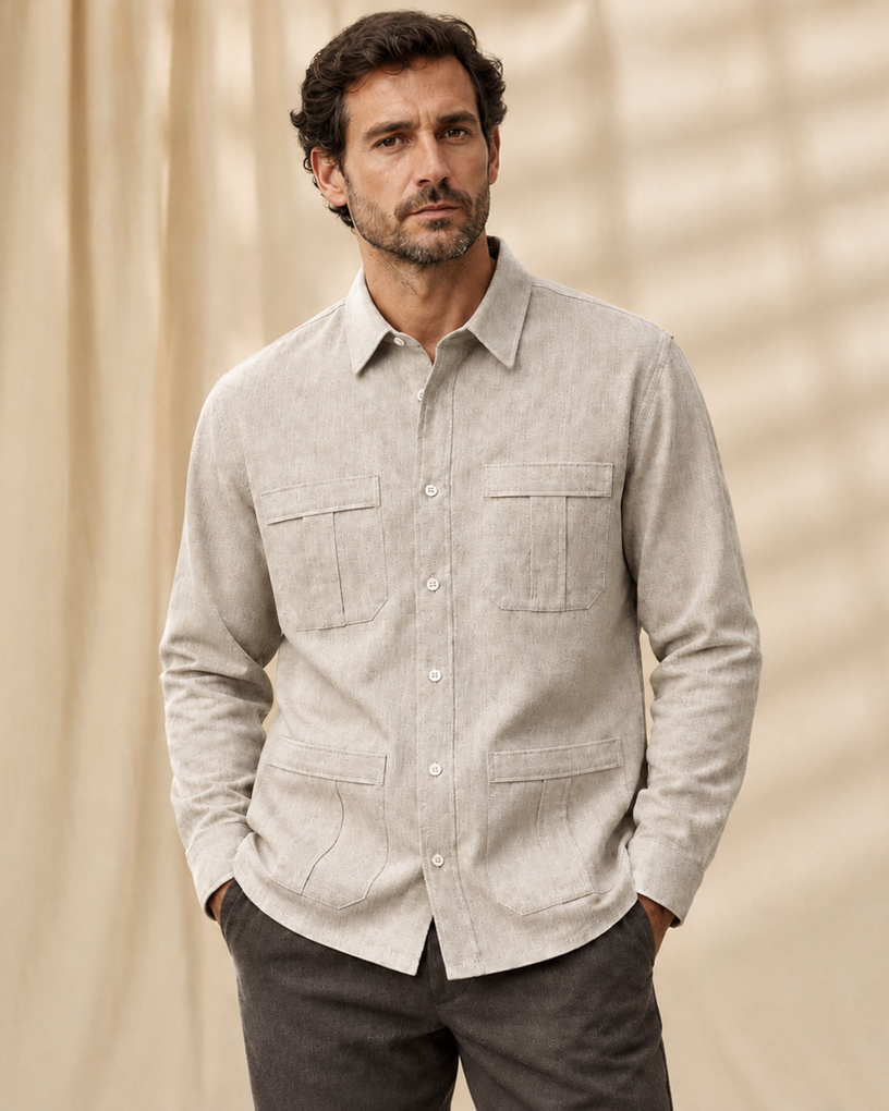 Multi-Pocket Linen Utility Shirt