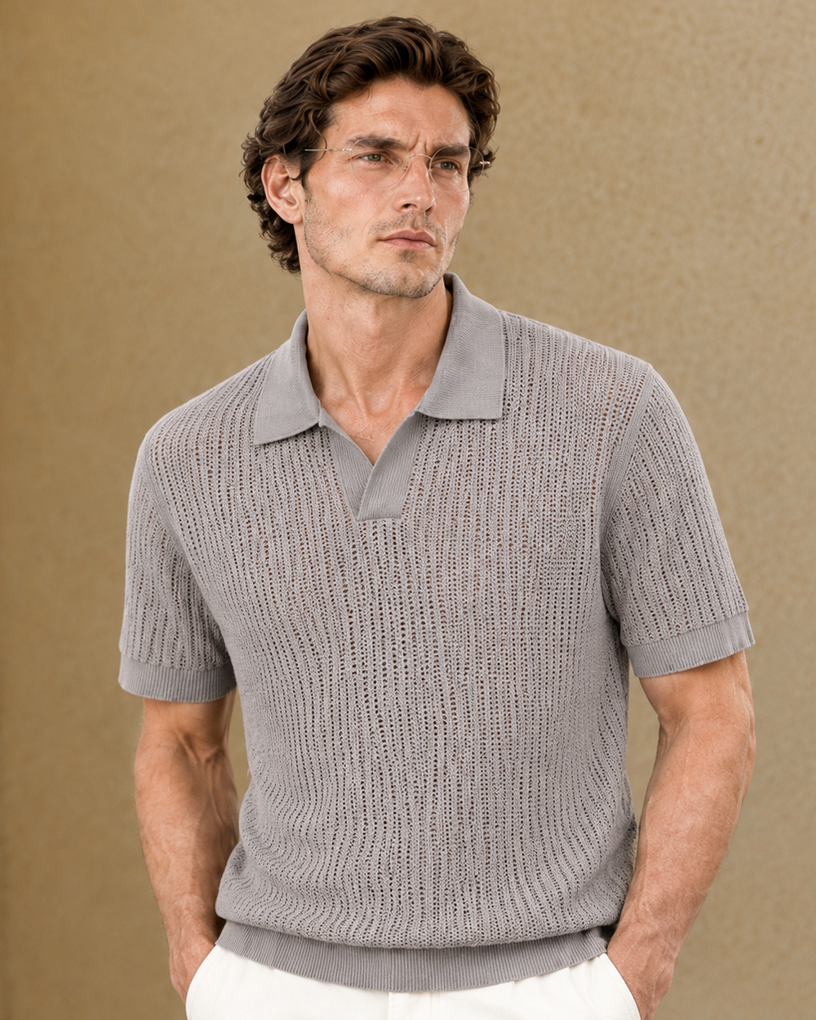 Open-Knit Polo Shirt