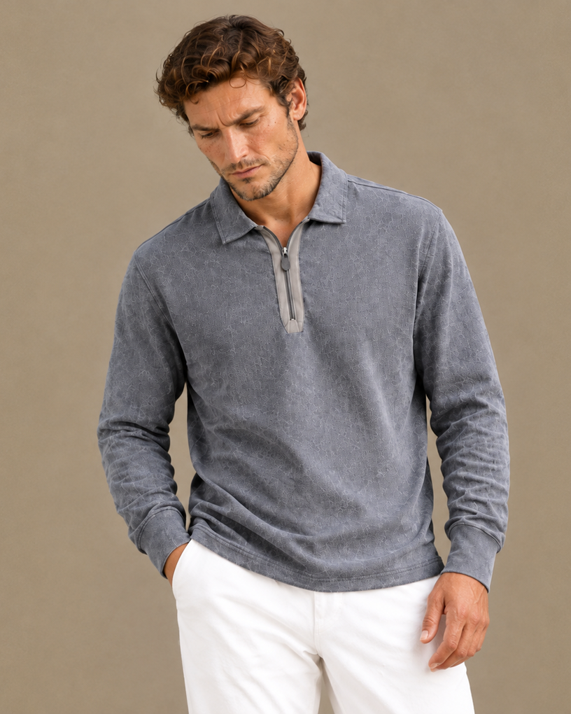 Merino Wool Custom-Knit Matte Half-Zip Long Sleeve Polo