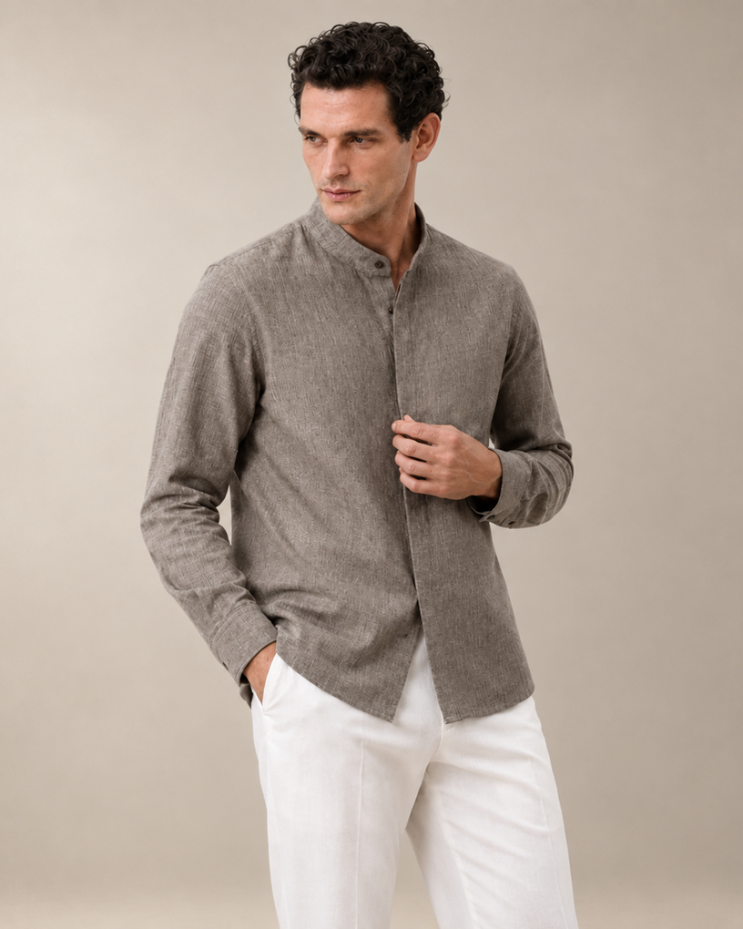 Mandarin Collar Linen Shirt