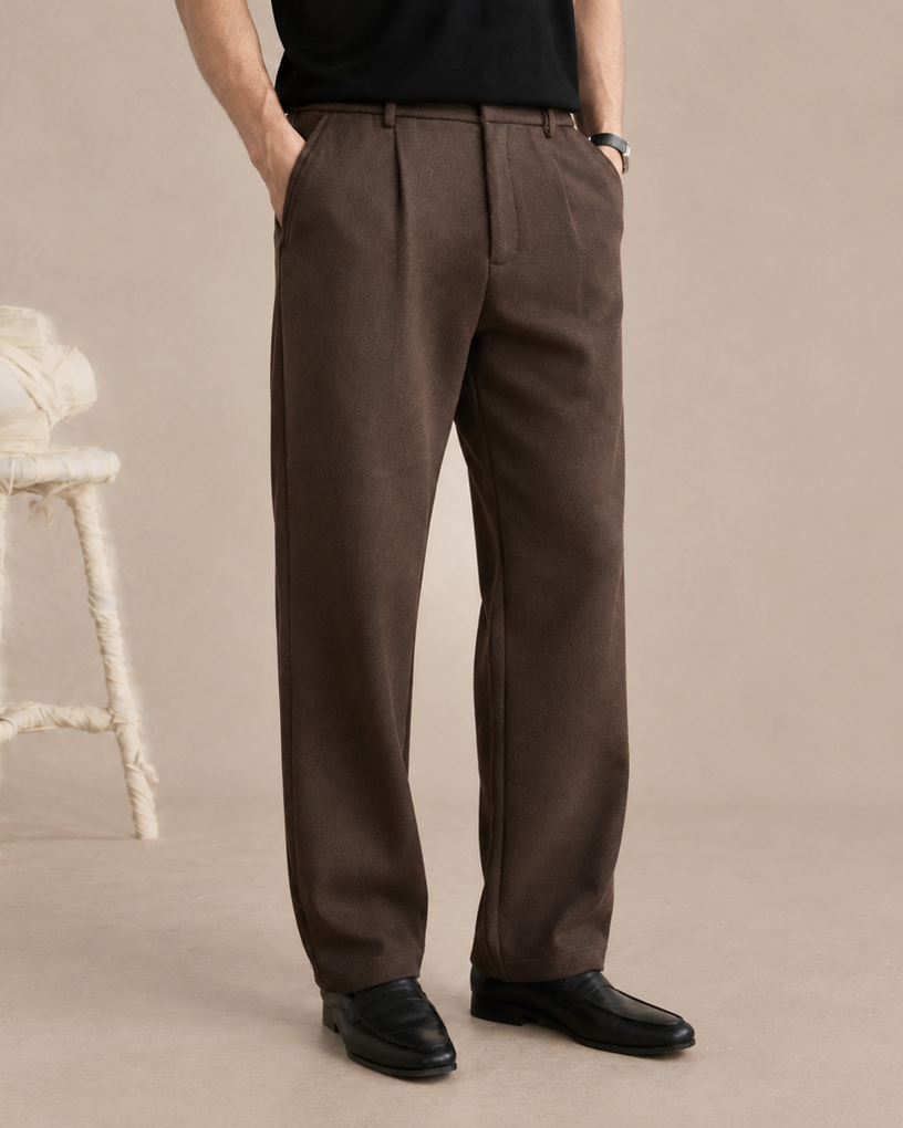 Wool-Blend Pleated Wide-Leg Pants