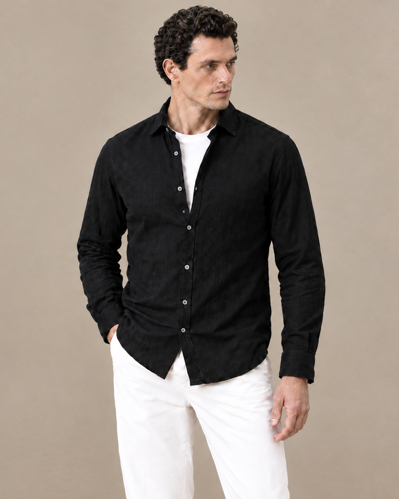 Openwork Striped Linen Shirt