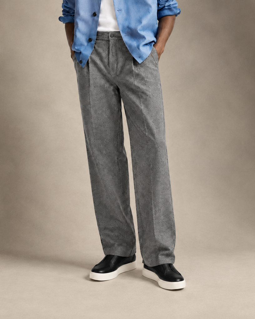 Wool-Blend Herringbone Pants