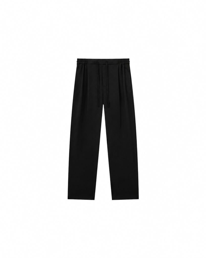 Acetate-Wool Woven Fine-Weave Casual Pants