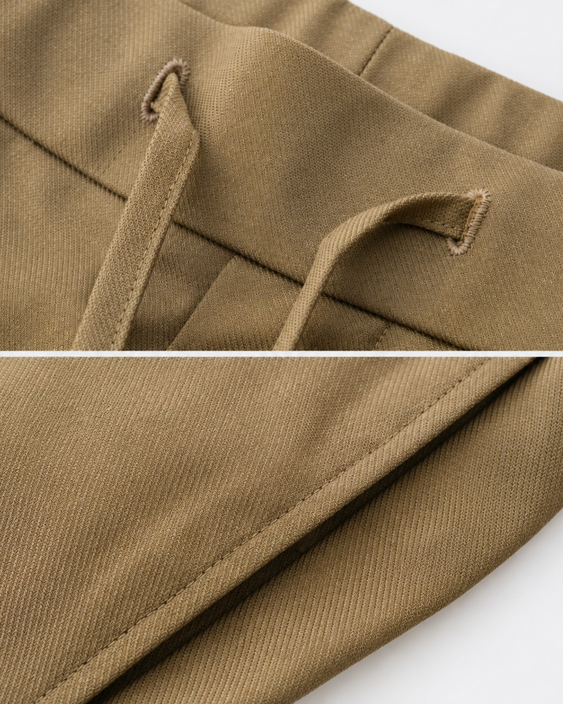 Acetate-Wool Woven Fine-Weave Casual Pants