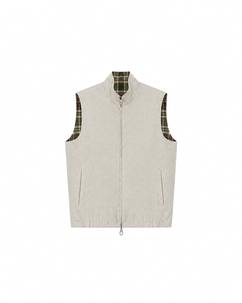 Cashmere-Wool Textured Plaid Vest – Reversible Two-Way Design