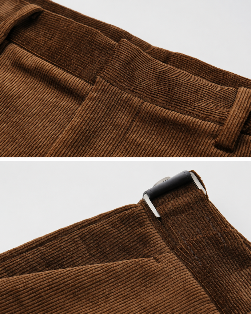 Cotton Corduroy Pleated Trousers – Tailored Waist