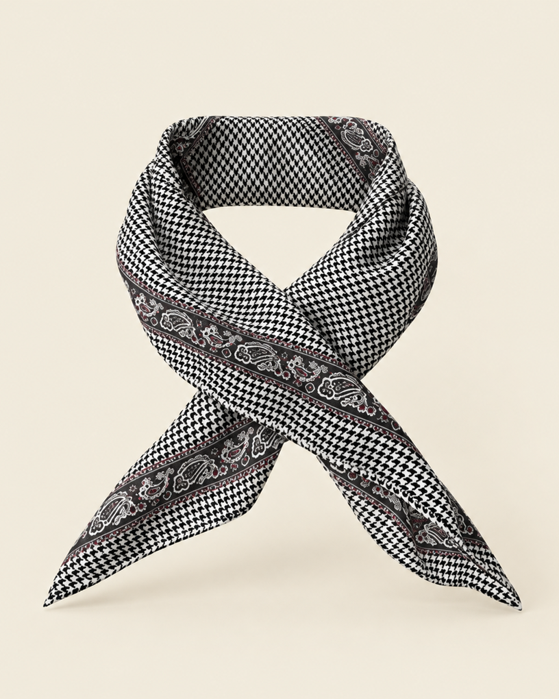 Plaid Flower Mulberry Silk Wool Square Scarf