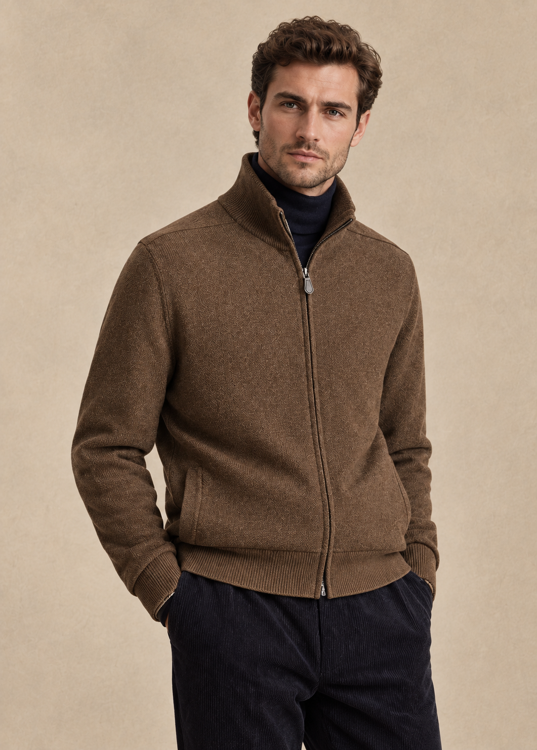 Wool And Suede Shoulder Panel Knit Jacket