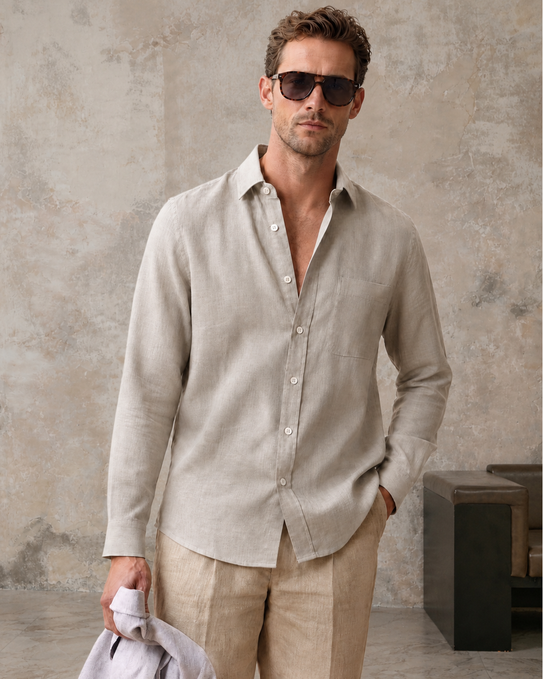 Linen-Ramie Shirt with Natural Shell Buttons