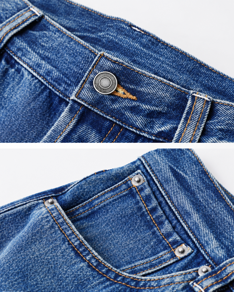 100% Cotton Relaxed-Fit Vintage Denim Jeans