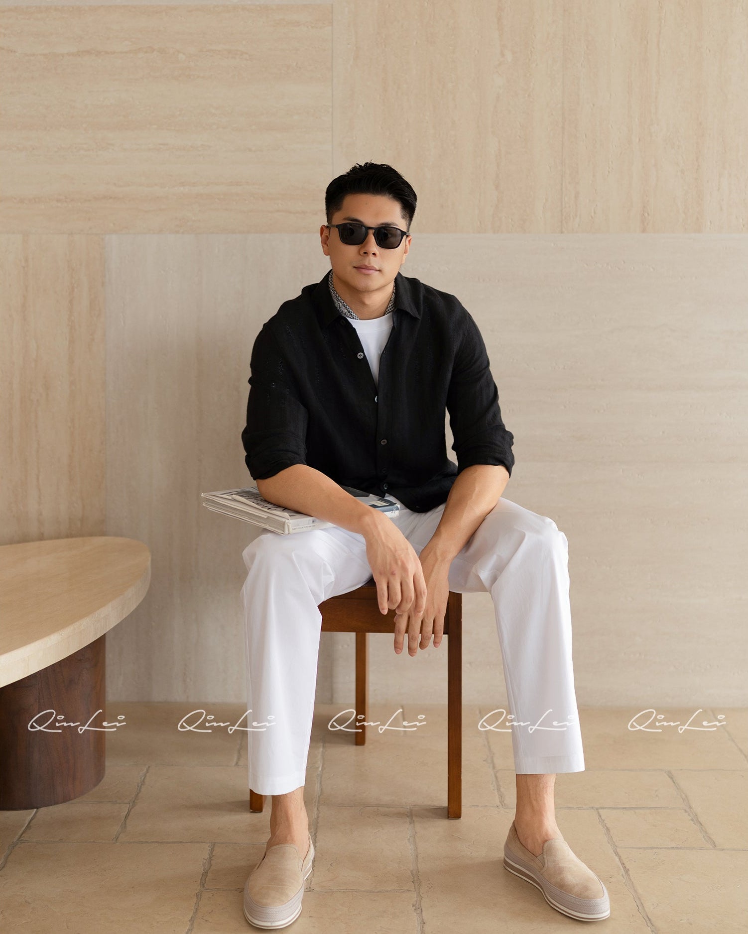 Openwork Striped Linen Shirt
