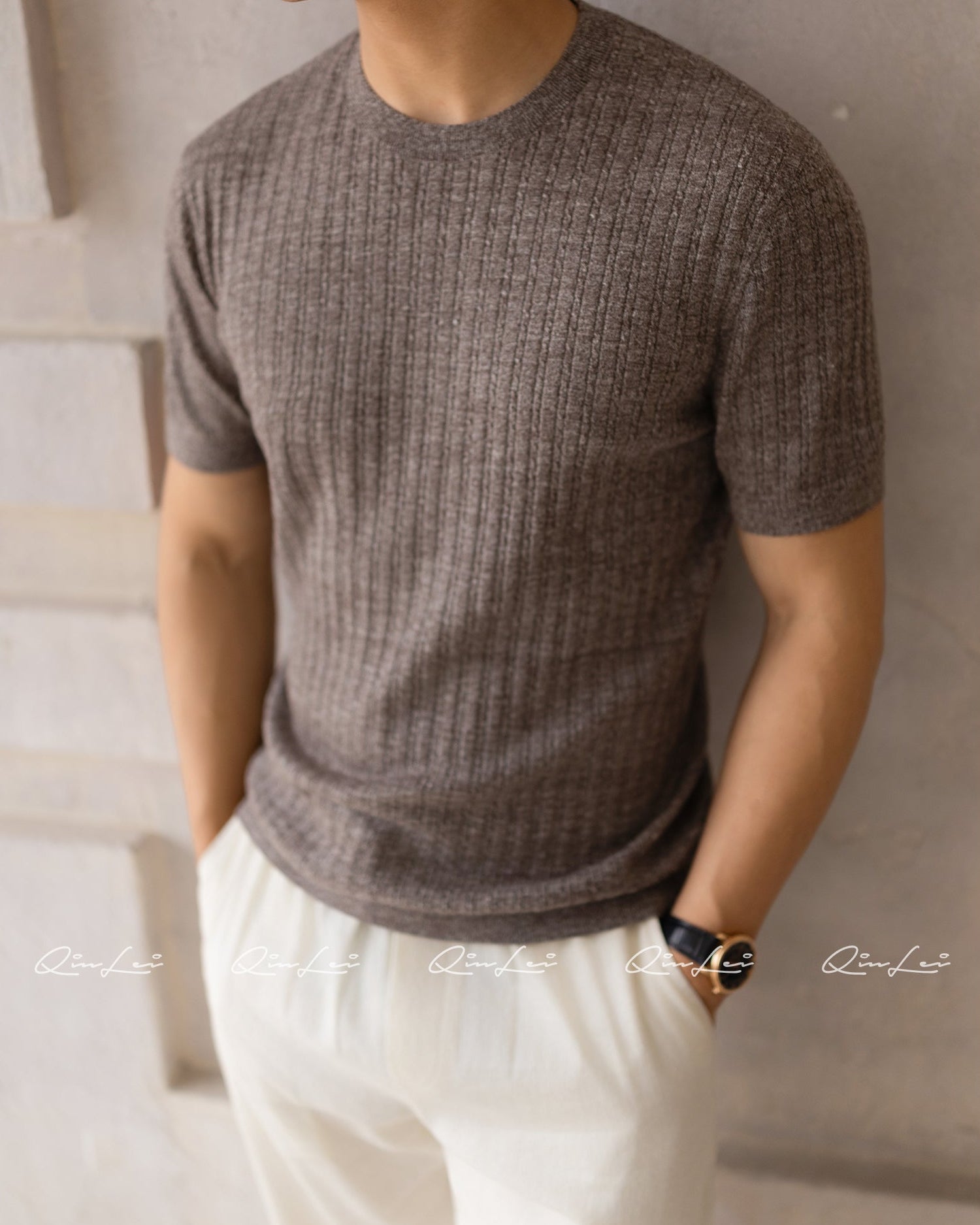 Cable Knit Wool Linen T-Shirt