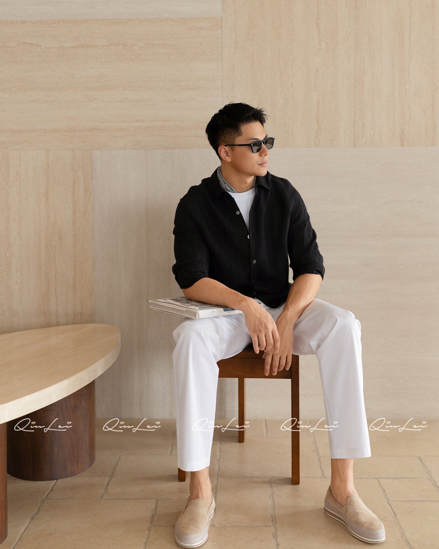 Openwork Striped Linen Shirt