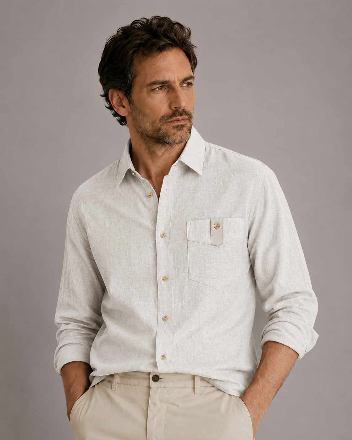Pocket Textured Linen Shirt