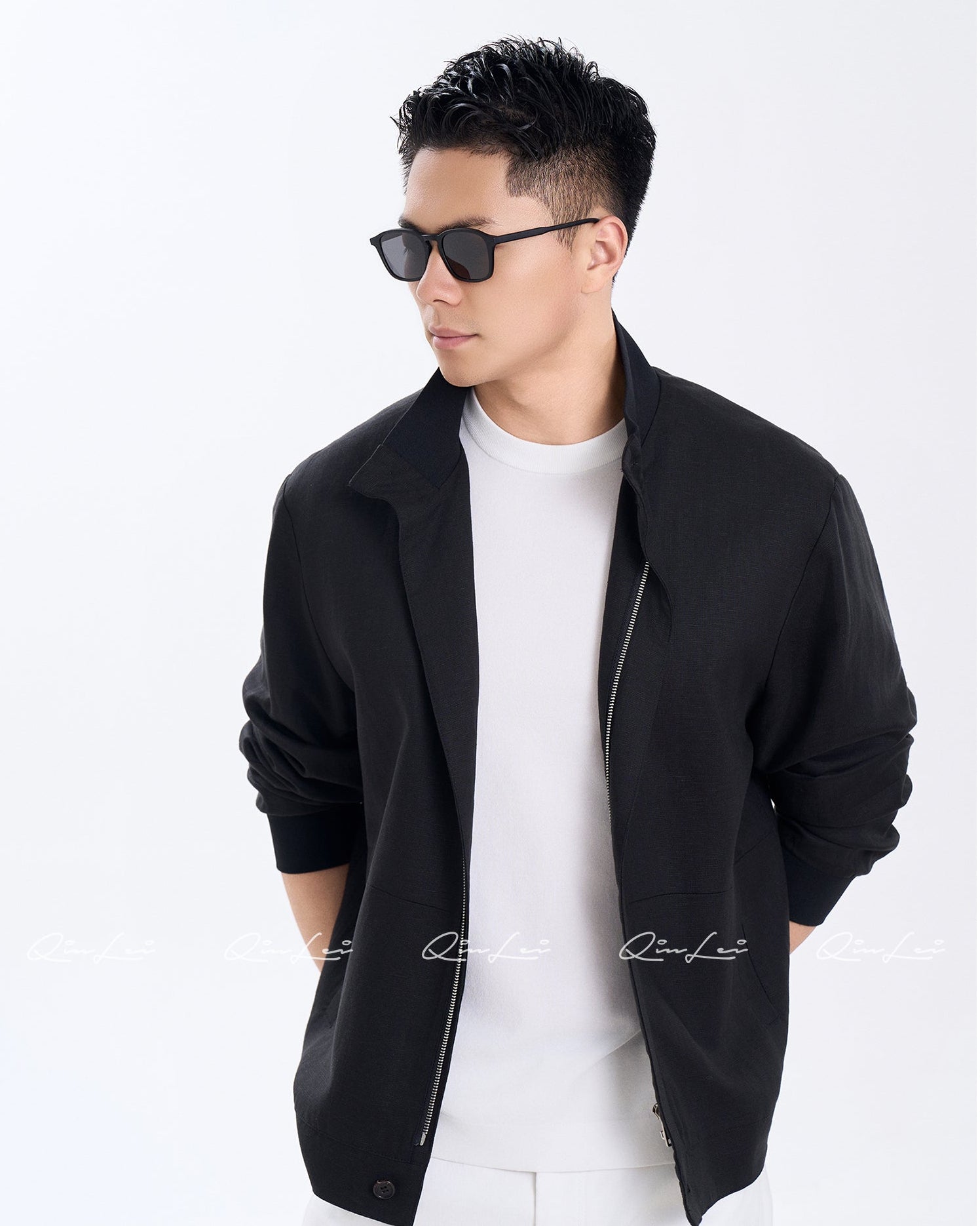 Stand Collar Linen Jacket