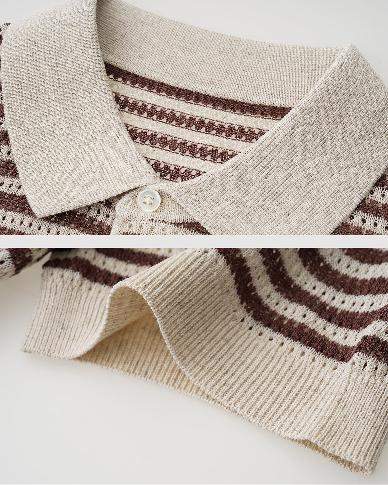Contrast Open-Knit Linen Polo