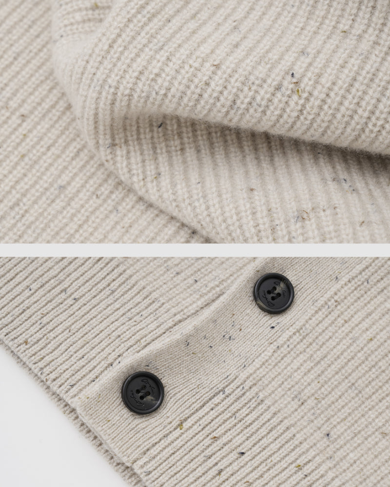 7-Gauge Pique Knit Sheep Wool V-Neck Cardigan