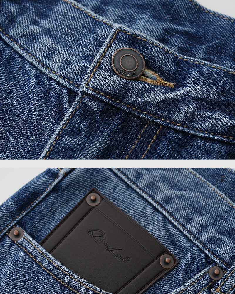 Vintage-Washed Straight-Leg Cotton Jeans
