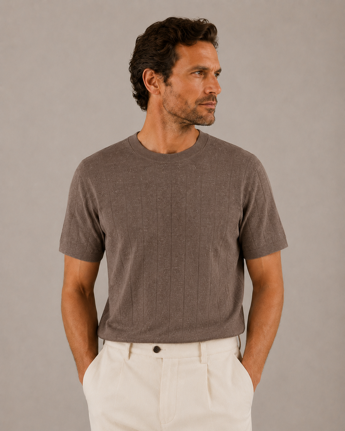 Cable Knit Linen Blend T-Shirt