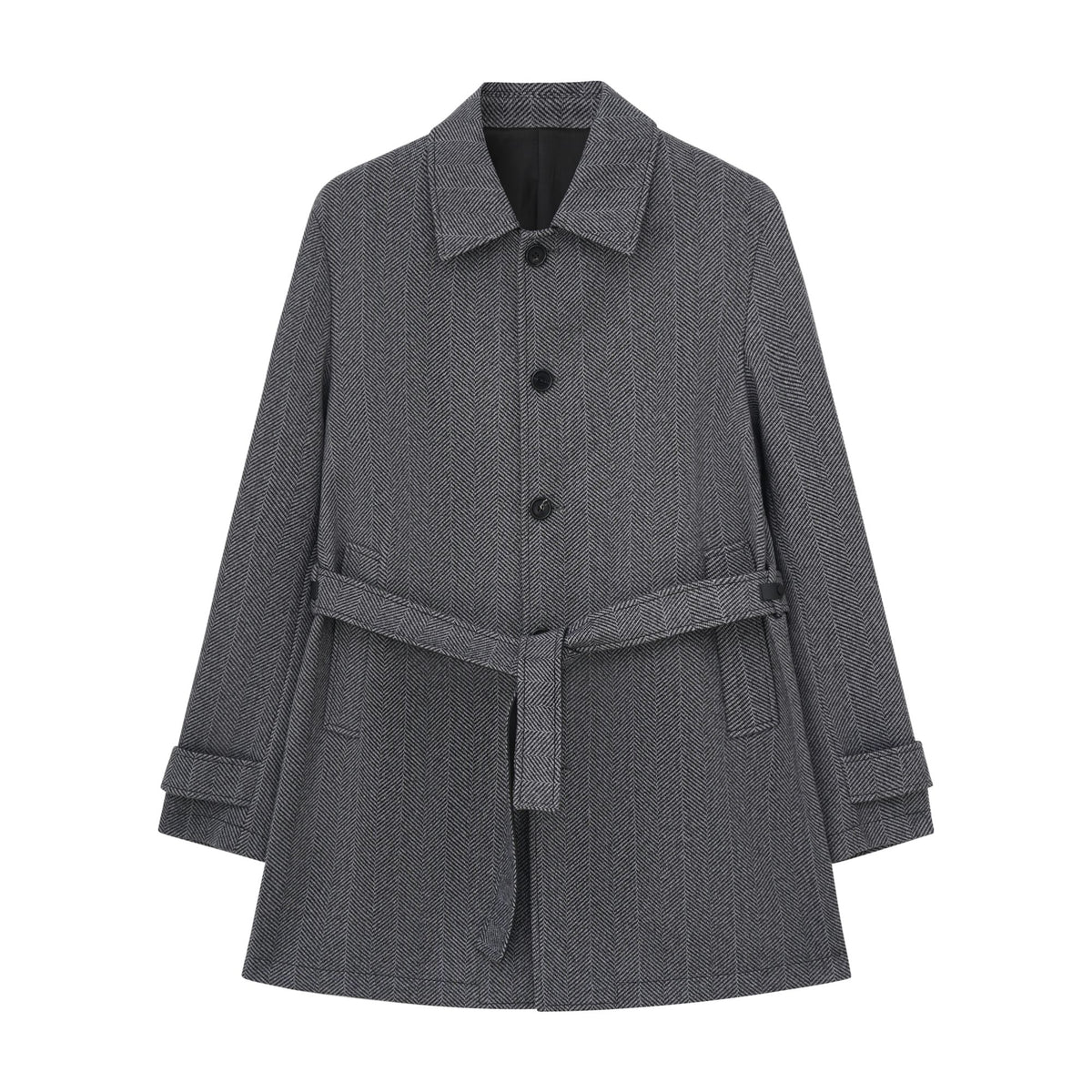 Herringbone Check Coat – Structured, Refined Silhouette