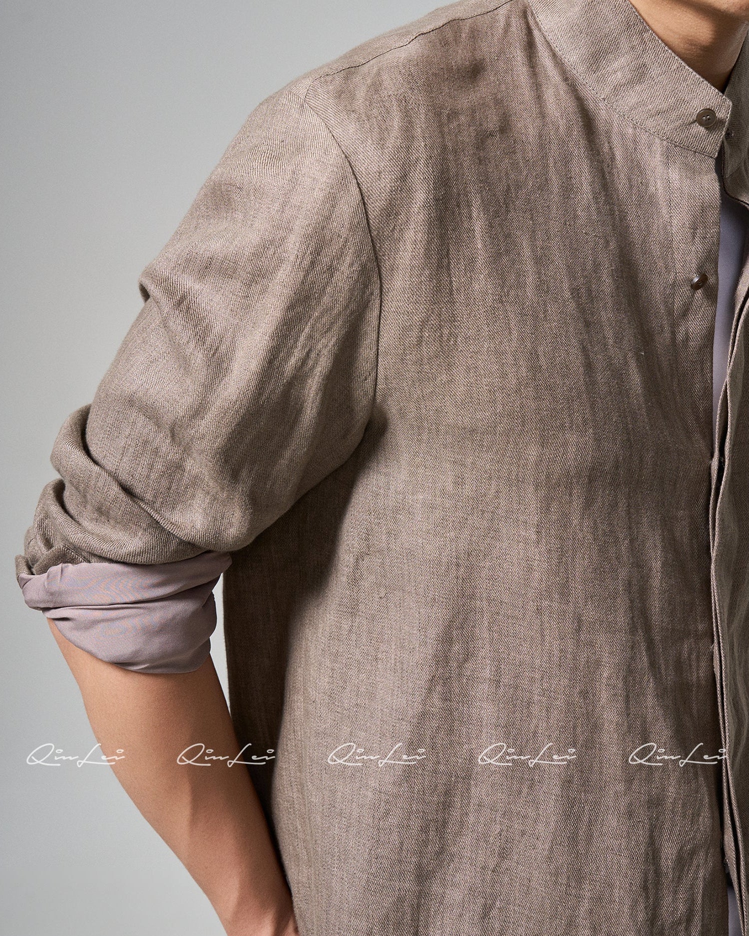 Mandarin Collar Linen Shirt