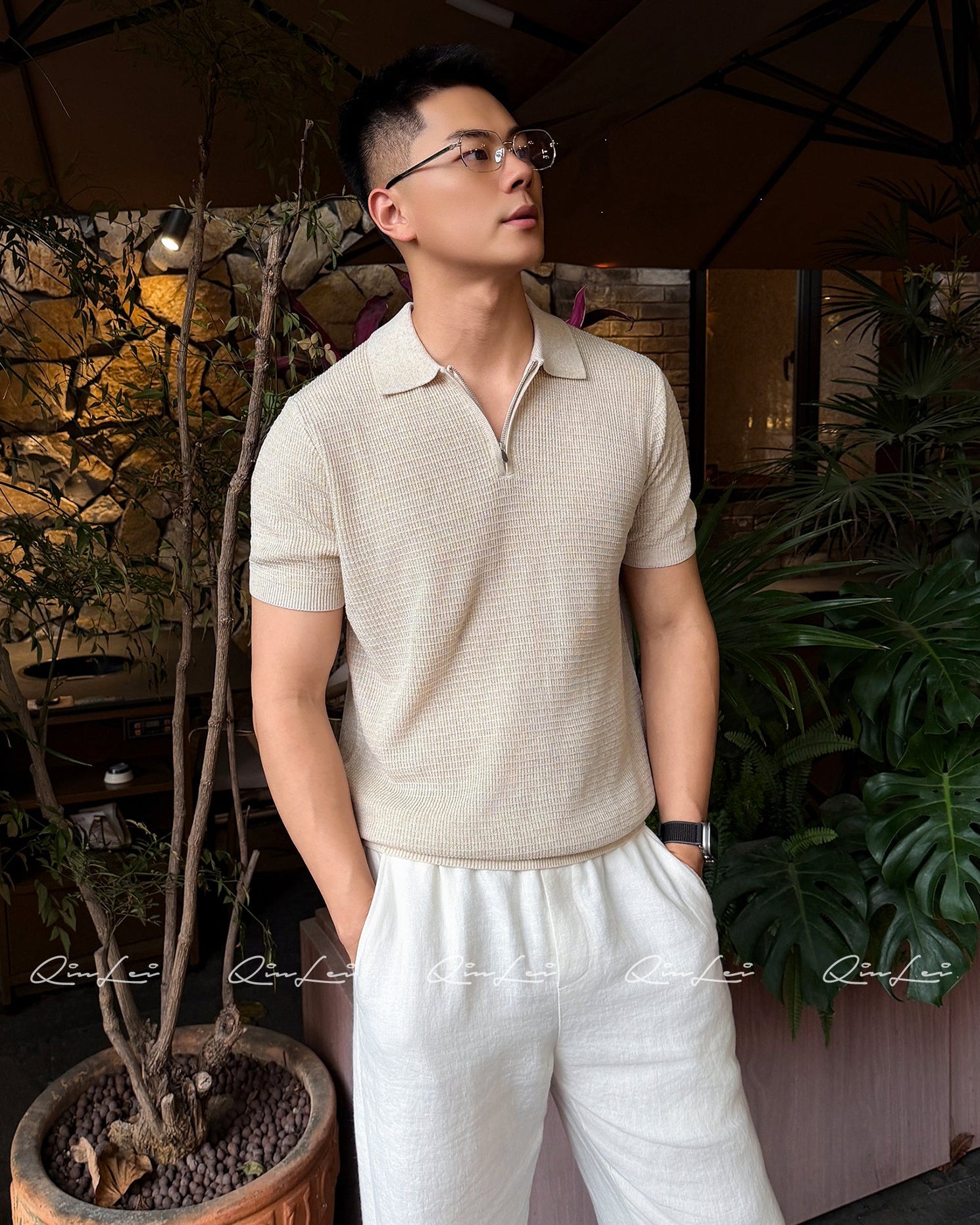 Half-Zip Linen Polo