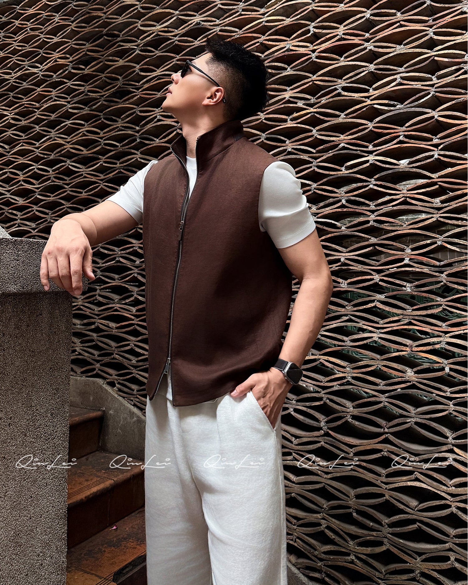 Linen Leather Vest