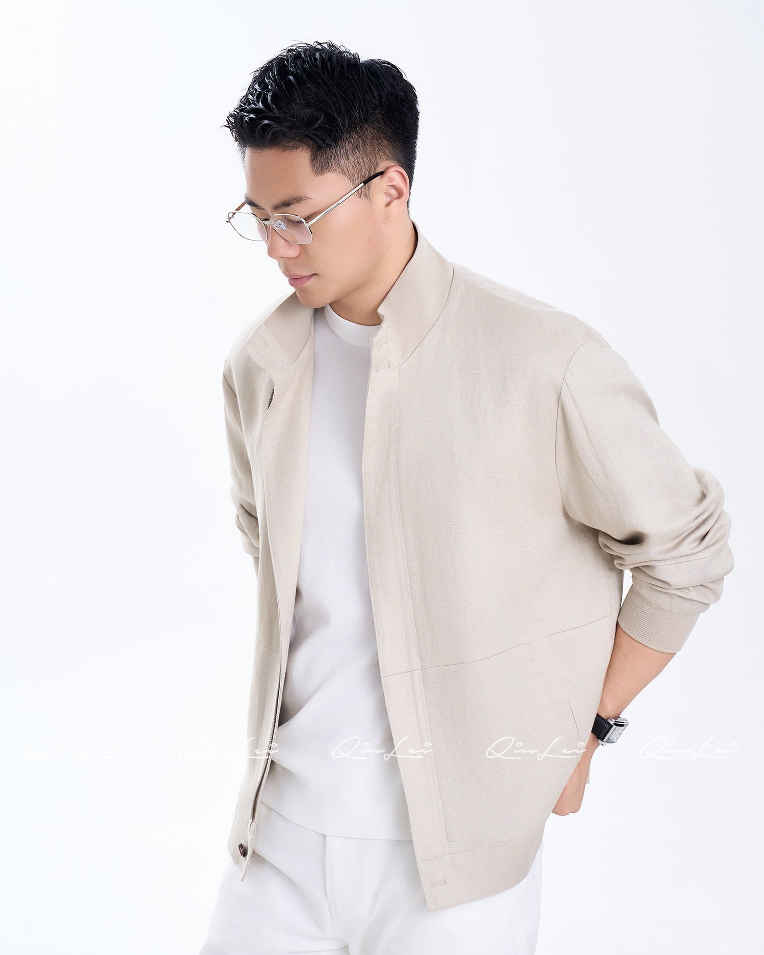 Stand Collar Linen Jacket